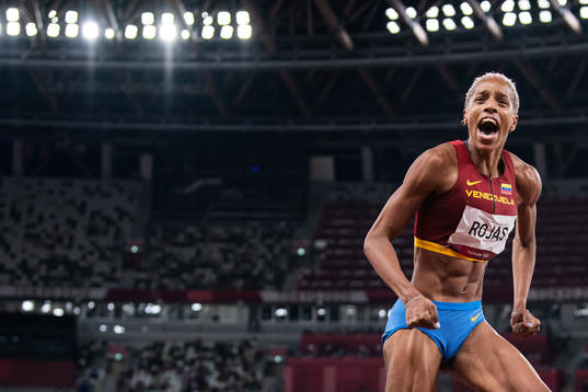 Yulimar Rojas of Venezuela celebrates