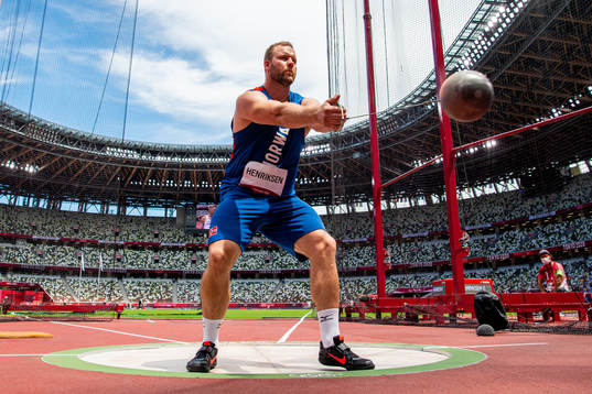Eivind Henriksen of Norway competes to set a new national