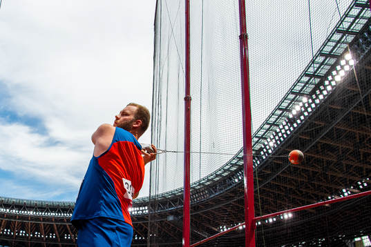 Eivind Henriksen of Norway competes to set a new national