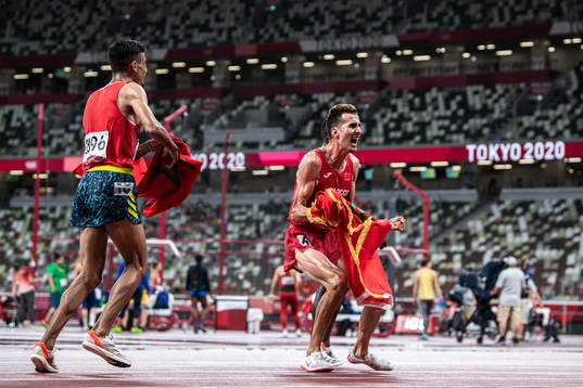 Soufiane El Bakkali of Morocco celebrates