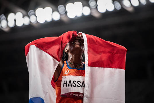 Sifan Hassan of the Netherlands celebrates