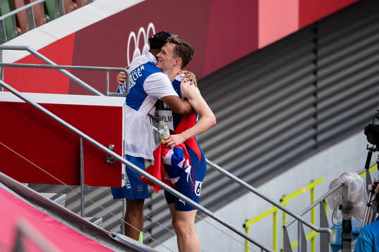 Karsten Warholm of Norway celebrates