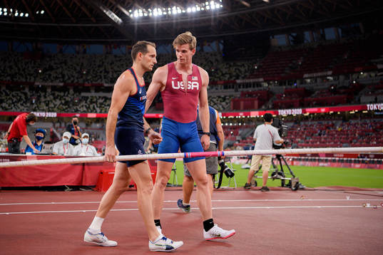 Renaud Lavillenie of France and Christopher Nilsen of USA