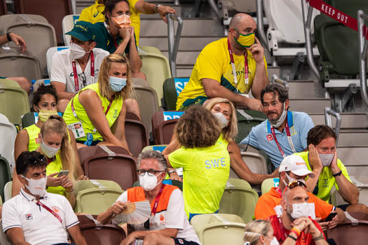 Helena Duplantis and Greg Duplantis in the stands