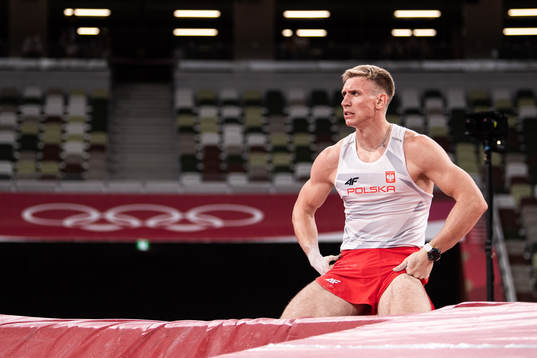 Piotr Lisek of Poland looks dejected when competing in