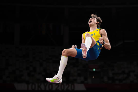 Armand Duplantis of Sweden celebrates when competing in
