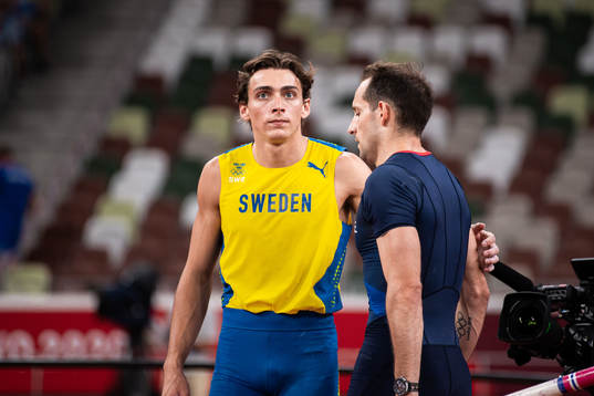 Armand Duplantis of Sweden and Renaud Lavillenie of France