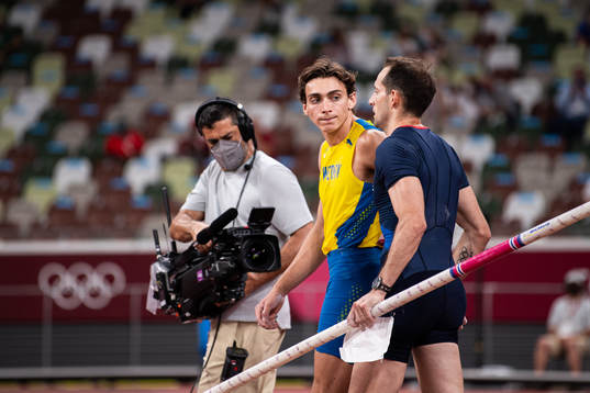 Armand Duplantis of Sweden and Renaud Lavillenie of France