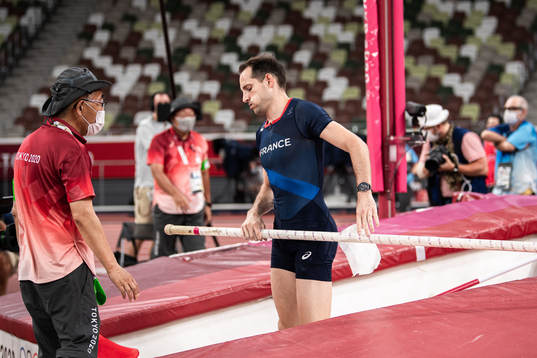 Renaud Lavillenie of France looks dejected when competing