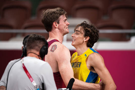 Armand Duplantis of Sweden celebrate his first place with