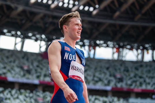 Karsten Warholm of Norway celebrates