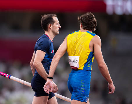 Renaud Lavillenie of France and Armand Duplantis of Sweden