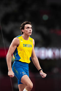 Armand Duplantis of Sweden celebrates when competing in