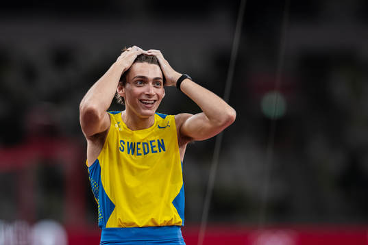 Armand Duplantis of Sweden reacts