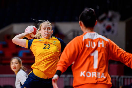 Emma Lindqvist of Sweden in the Women's Handball
