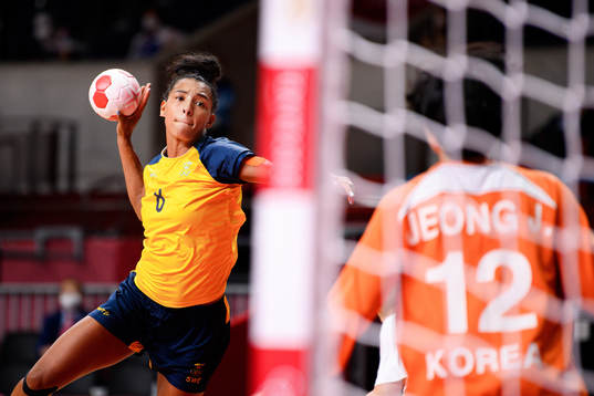 Jamina Roberts of Sweden in the Women's Handball