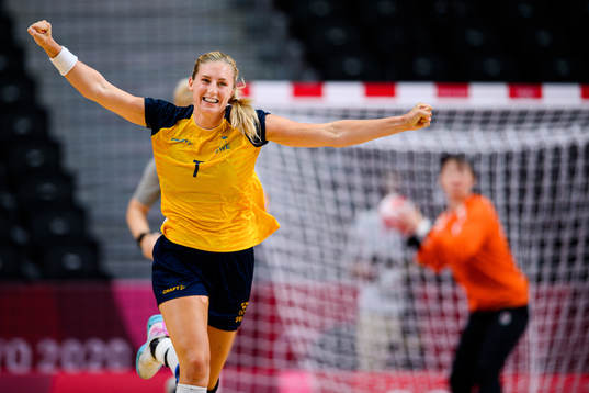 Linn Blohm of Sweden celebrates in the Women's Handball