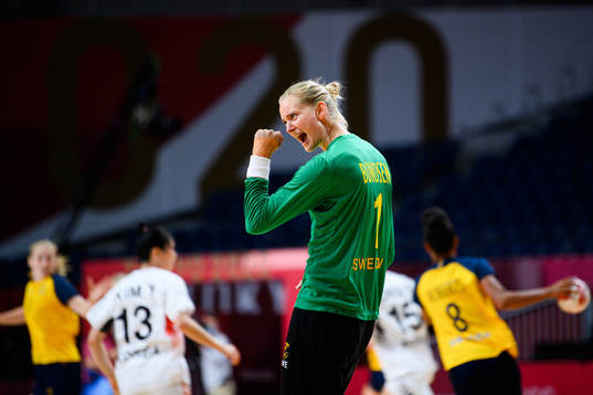 Goalkeeper Johanna Bundsen of Sweden celebrates in the