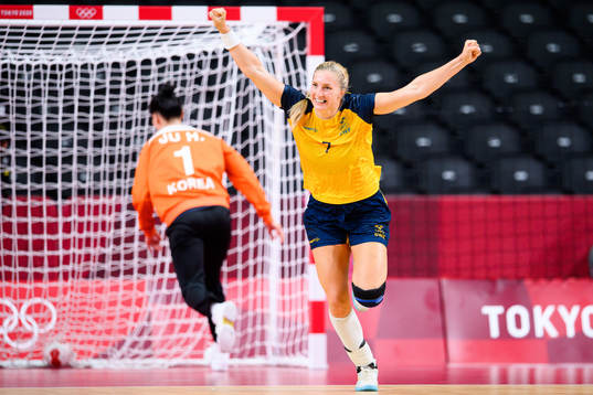 Linn Blohm of Sweden celebrates in the Women's Handball