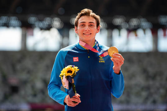 Armand Duplantis of Sweden at the medal ceremony