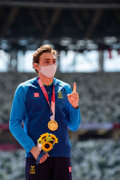 Armand Duplantis of Sweden at the medal ceremony
