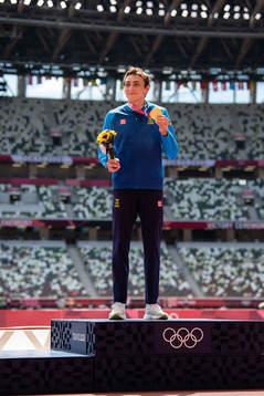 Armand Duplantis of Sweden at the medal ceremony