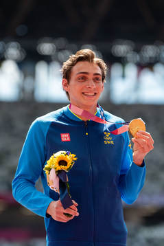 Armand Duplantis of Sweden at the medal ceremony