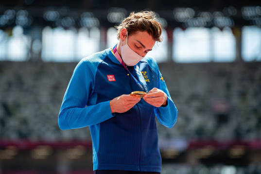 Armand Duplantis of Sweden at the medal ceremony