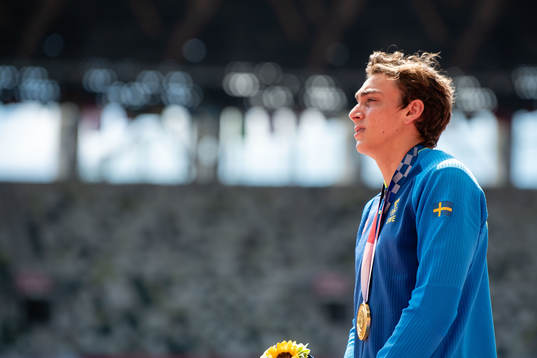 Armand Duplantis of Sweden at the medal ceremony