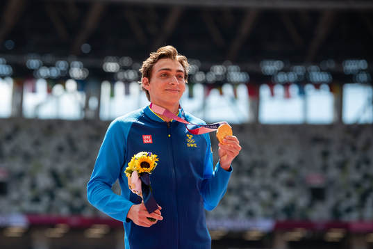 Armand Duplantis of Sweden at the medal ceremony