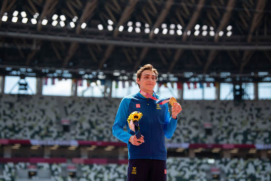 Armand Duplantis of Sweden at the medal ceremony