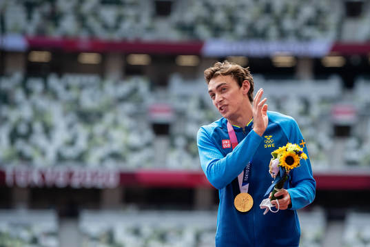 Armand Duplantis of Sweden  at the medal ceremony