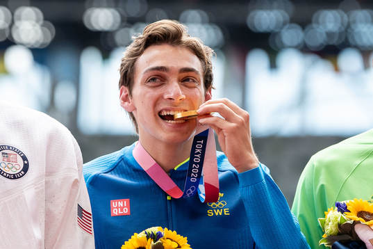 Armand Duplantis of Sweden at the medal ceremony