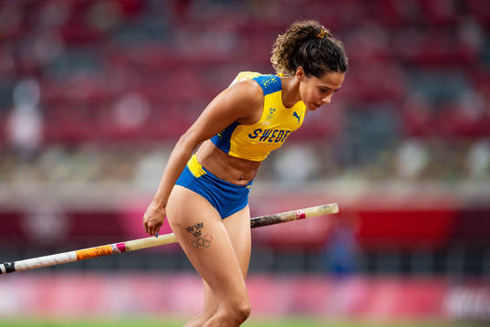 Angelica Bengtsson of Sweden looks dejected while competing