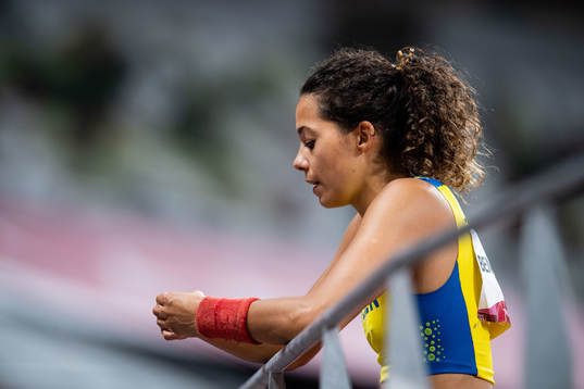 Angelica Bengtsson of Sweden looks dejected while competing