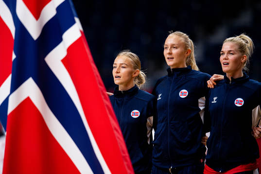 Stine Bredal Oftedal of Norwayduring the national anthem