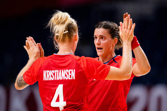 Veronica Kristiansen and Stine Skogrand of Norway celebrate