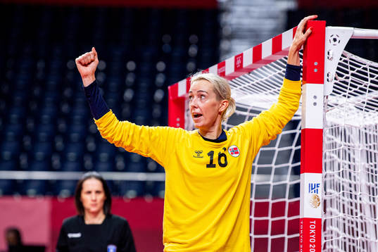 goalkeeper Katrine Lunde of Norway celebrates in the