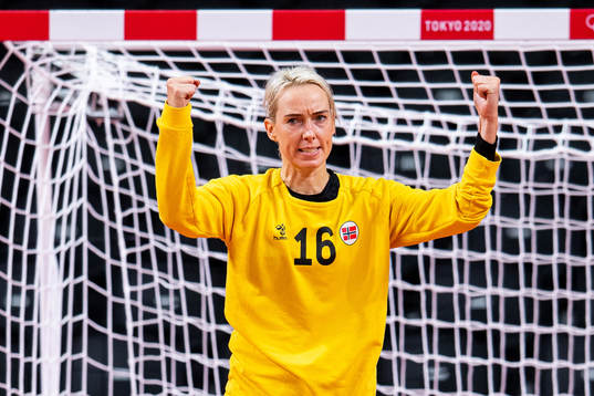 goalkeeper Katrine Lunde of Norway celebrates in the