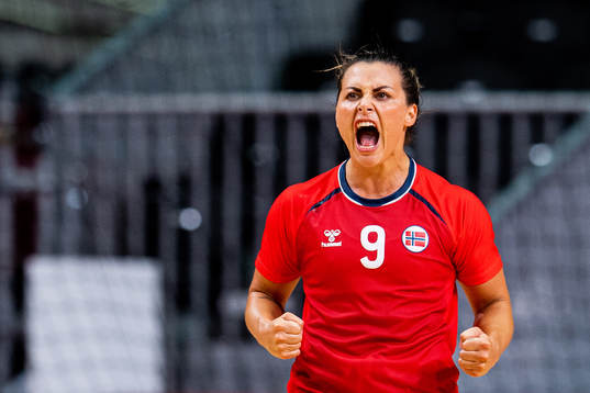 Nora Mørk of Norway celebrates in the women's semifinal