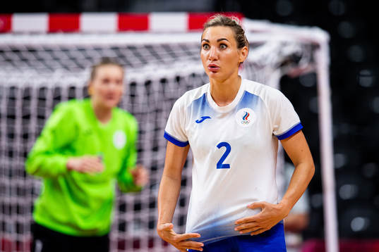Polina Kuznetsova of ROC in the women's semifinal handball