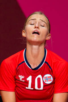 Stine Bredal Oftedal of Norway looks dejected in the