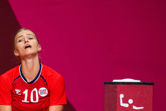 Stine Bredal Oftedal of Norway looks dejected in the