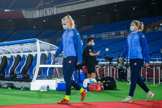 Stina Blackstenius and Jennifer Falk of Sweden