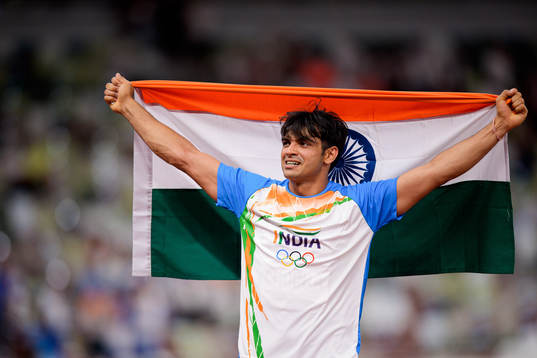 Neeraj Chopra of India celebrates