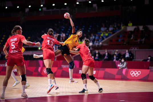 Jamina Roberts of Sweden in women's handball bronze medal