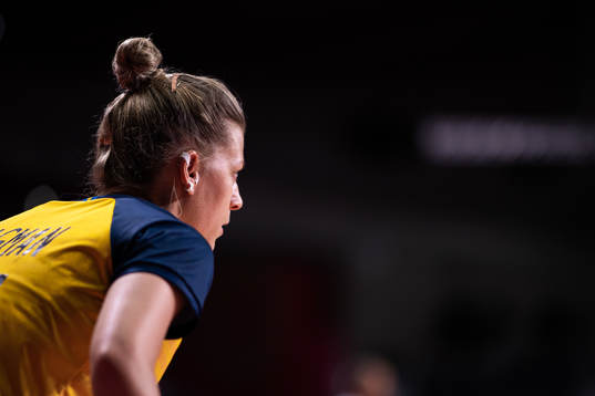Nathalie Hagman of Sweden in women's handball bronze medal