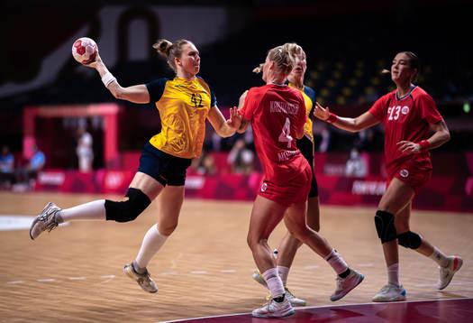 Jenny Carlson of Sweden in women's handball bronze medal