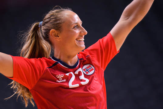 Camilla Herrem of Norway celebrates in women's handball