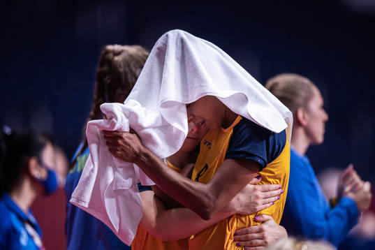 Jamina Roberts of Sweden looks dejected